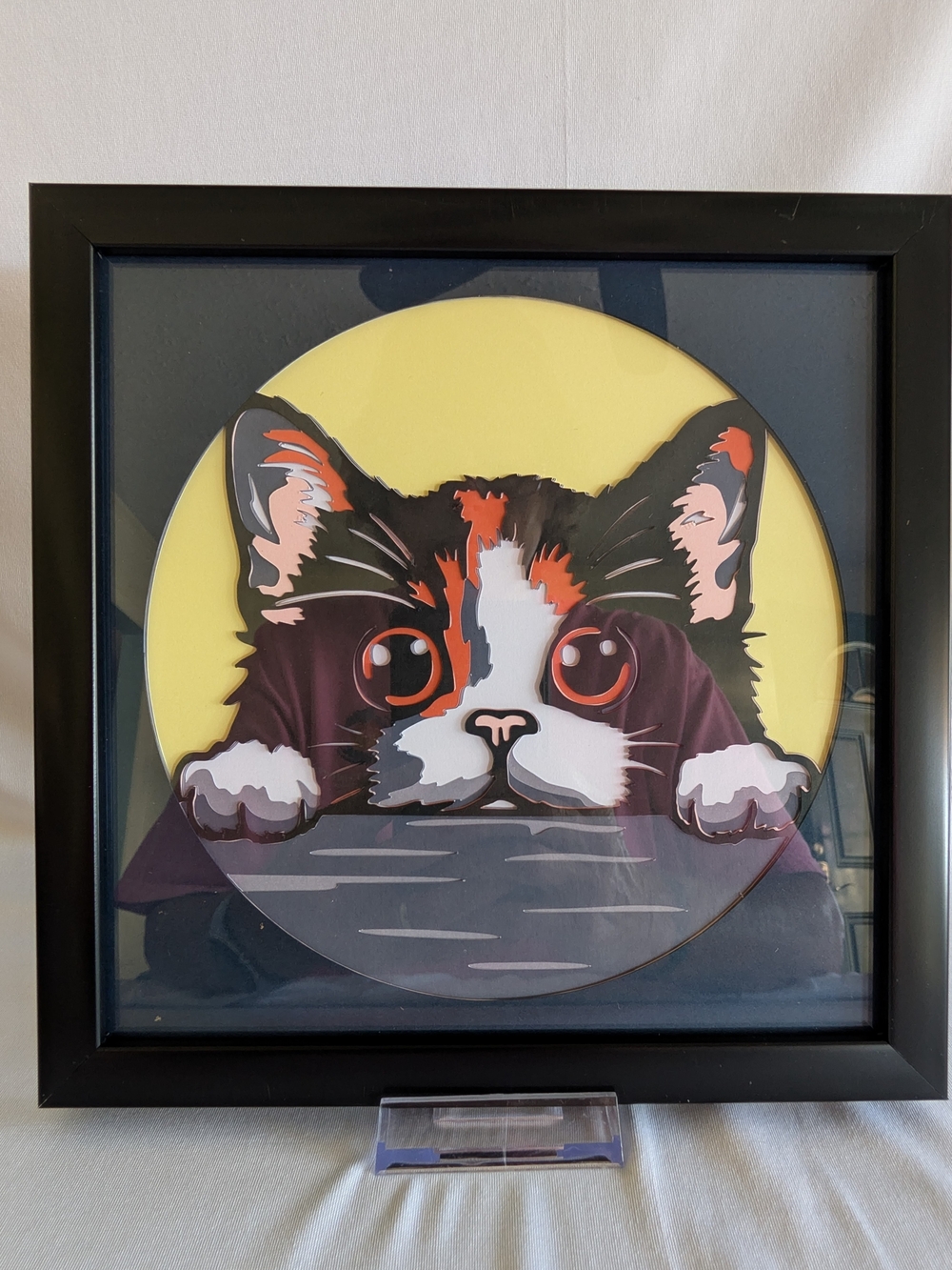Cat Wall Art Print - Yellow & Black Decorative Framed Poster